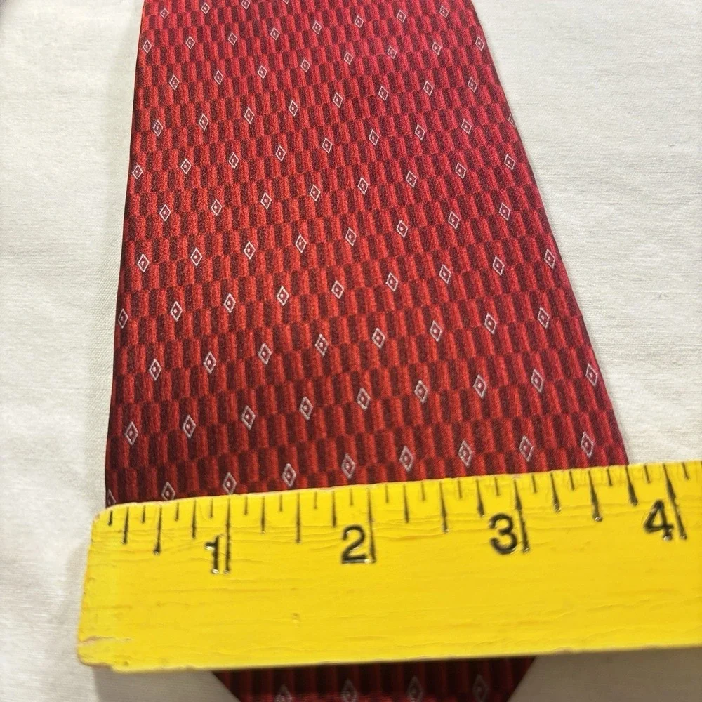 Vtg Murano Mens Necktie Tie Red Grey Geometric Silk 58